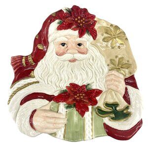 Fitz and Floyd Santa Cookie Plate Christmas Poinsettia Canape 59-353 w/Box